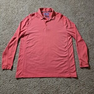 IBKUL Polo Shirt Mens Large Coral Long Sleeve UPF 50 Golf IceFil Cooling Sun